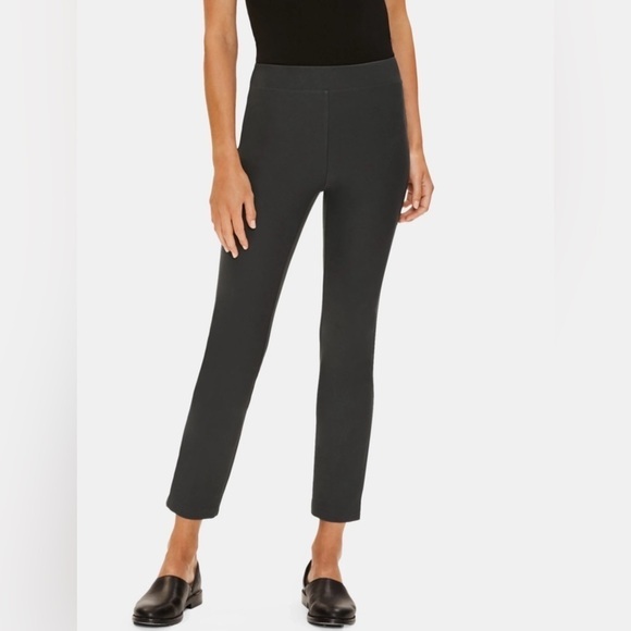 EILEEN FISHER Ankle Slim Pants Washable Stretch Crepe Zipper Slits Black XXS - Picture 1 of 15